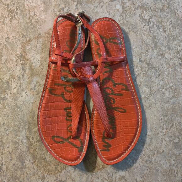 Sam Edelman Shoes - Sam Edelman Gigi Women's 9 M Burnt Orange Thong Sandal Snake Look Flats Heel